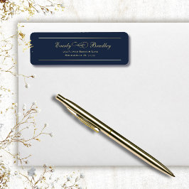 Minimal Navy Bakgrund Guld Script Elegant Retur Returadress Etikett