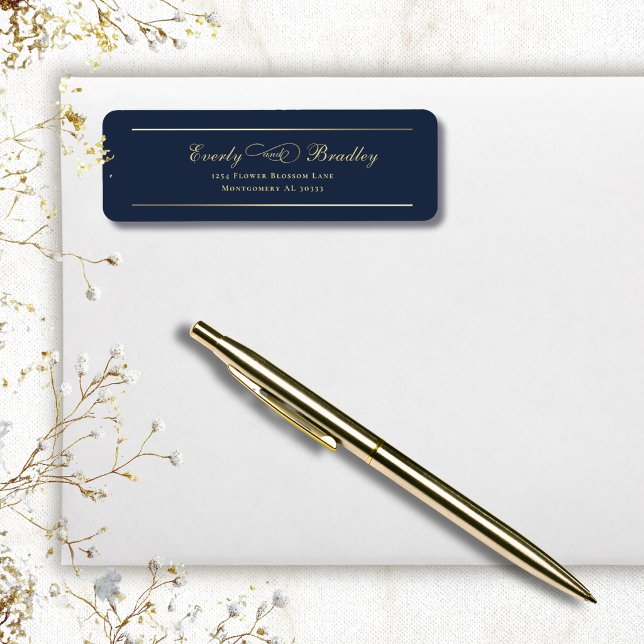 Minimal Navy Bakgrund Guld Script Elegant Retur Returadress Etikett (Skapare uppladdad)