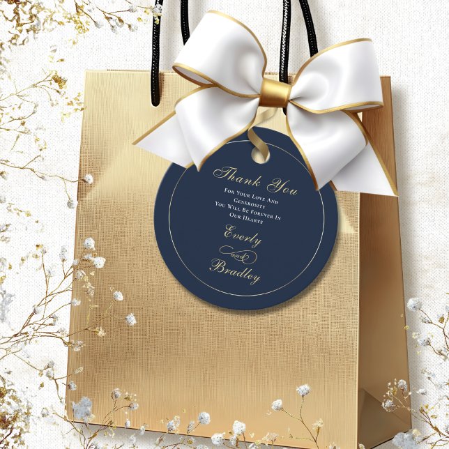Minimal Navy Bakgrund Vit Guld Script Elegant  Gåvor Etiketter (Skapare uppladdad)