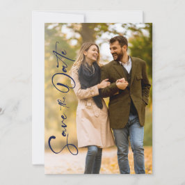 Minimal Navy Foto Bröllop Save The Date-kort Spara Datumet