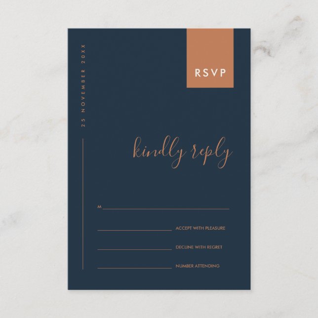 MINIMAL NAVY RUST ORANGE TYPOGRAPHY BRÖLLOP OSA TILLÄGGSKORT (Framsida)