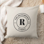 Minimal Neutral Pastell Familj Monogram Stämpel Kudde<br><div class="desc">Lägg till en touch av elegans och personlig stil till din heminredning med denna anpassade kastkudde "Minimal Neutral Pastel Family Monogram Stamp Throw Pillow", med en svart stämpeldesign med ett anpassningsbart efternamn, efternamnsmonogram och ett år på en neutral pastellfärgad bakgrund. Oavsett om det är en husvärmegåva, årspresent eller för att...</div>