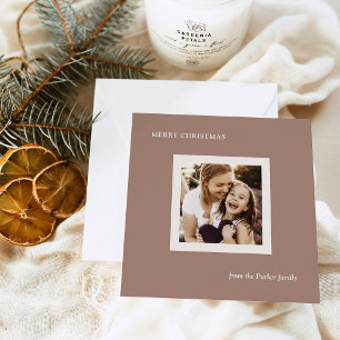 Minimal Neutral Taupe med Foto God Jul Julkort