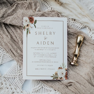Minimal Neutralt Beige Boho Blommigt Bröllop Inbjudningar