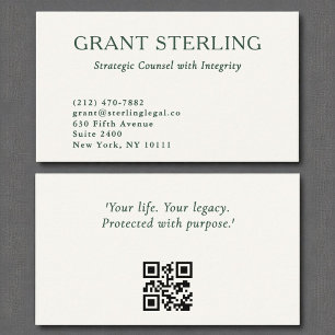 Minimal Neutralt Emerald Grönt Legal QR-kod Visitkort