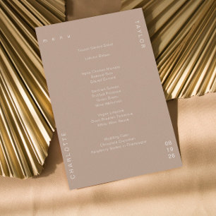 Minimal Neutralt Tan Cream Bröllop Middag Meny