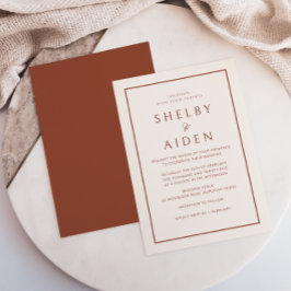 Minimal Neutralt Terracotta Modern Bröllop Inbjudningar