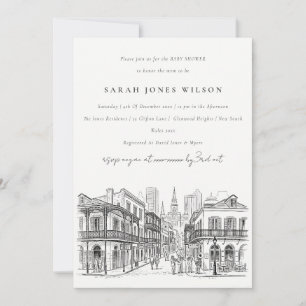 Minimal New Orleans Louisiana Skiss Baby Shower Inbjudningar