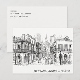 Minimal New Orleans Louisiana Skiss Resa Vykort