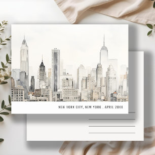 Minimal New York City Siluett Vattenfärg Resa  Vykort