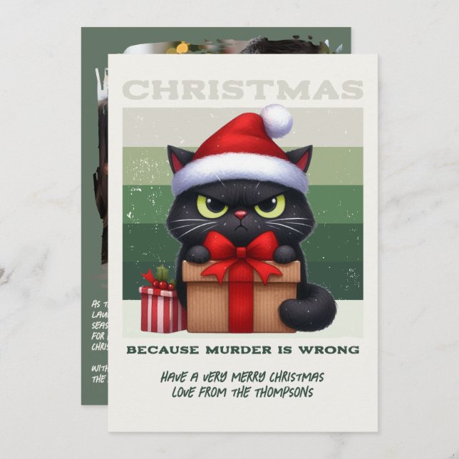 Minimal Nordic Funny Cat Retro Christmas Photo Julkort (Fram/baksida)