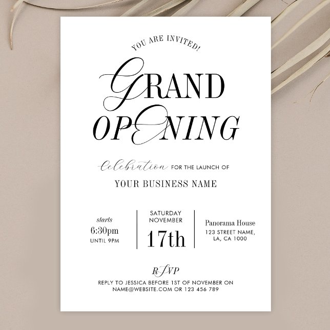 Minimal nostalgisk Elegant - stor öppning för före Inbjudningar (Elegant calligraphy Business Grand Opening invitation that will add class to your event )