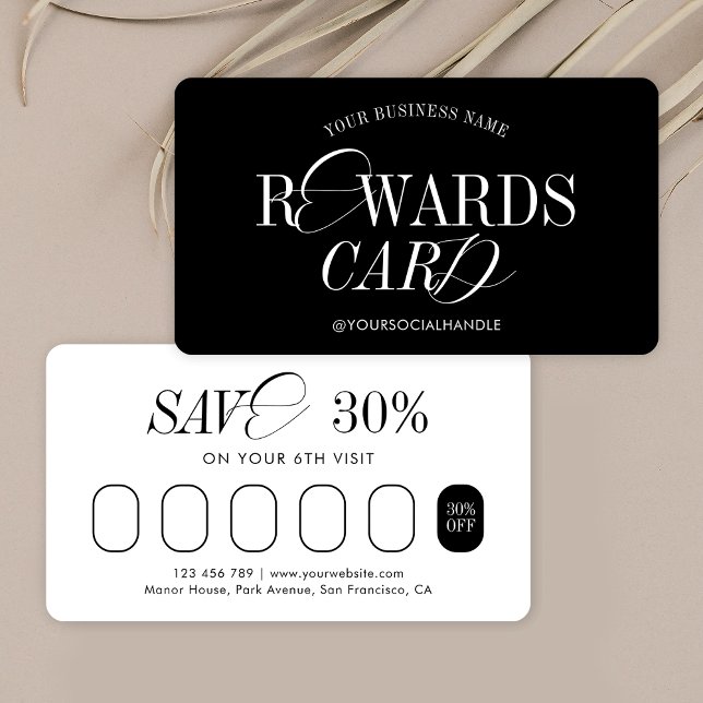 Minimal nostalgisk kalligrafi, svart och vit salon lojalitetskort (Stylish loyalty cards with modern calligraphy in a minimal black and white design)