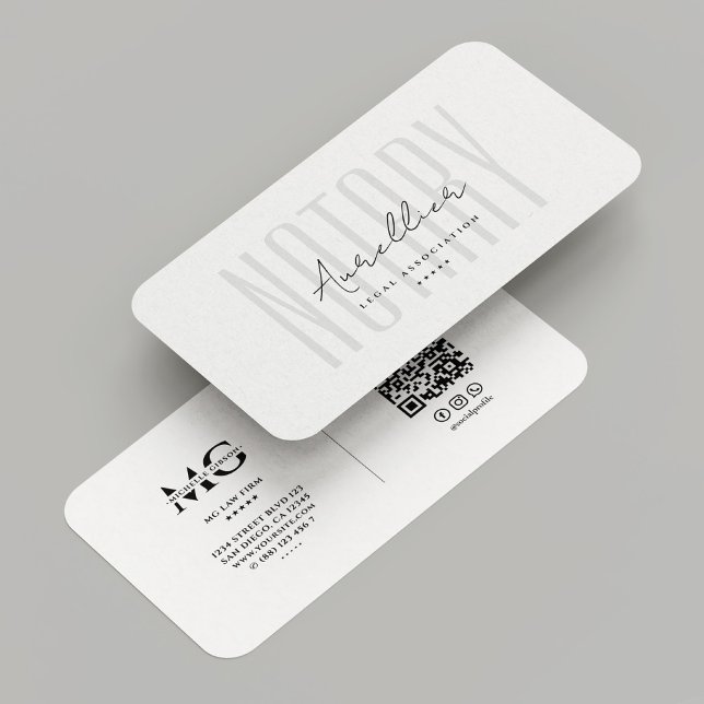 Minimal Notarius Publicus Laglig Elegant Vit Moder Visitkort (Minimal Notary Public Legal Elegant White Modern Business Card
)