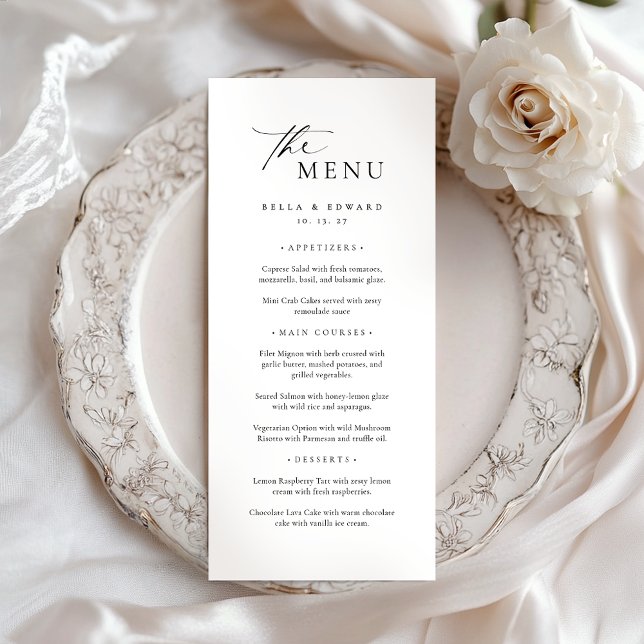 Minimal och Chic Black White Modern Bröllop Menu (Skapare uppladdad)