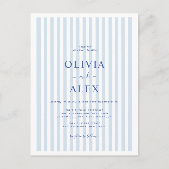Minimal och Chic Blue Fransk Personlig Bröllop Vykort (Framsida)