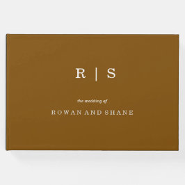 Minimal och Chic Brown & White Font Bröllop Guest Gästböcker