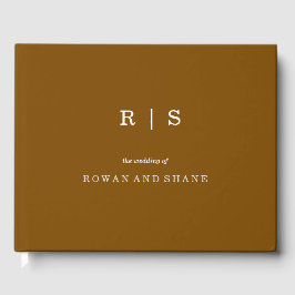 Minimal och Chic Brown & White Font Bröllop Guest Gästböcker