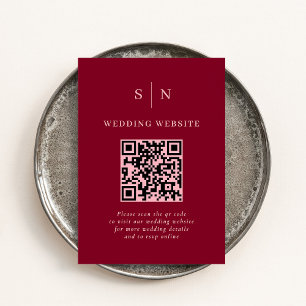 Minimal och Chic Burgundy och Rosa QR-kod Bröllop Tilläggskort