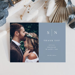 Minimal och Chic | Dusty Blue Two Photo Bröllop Tack Kort