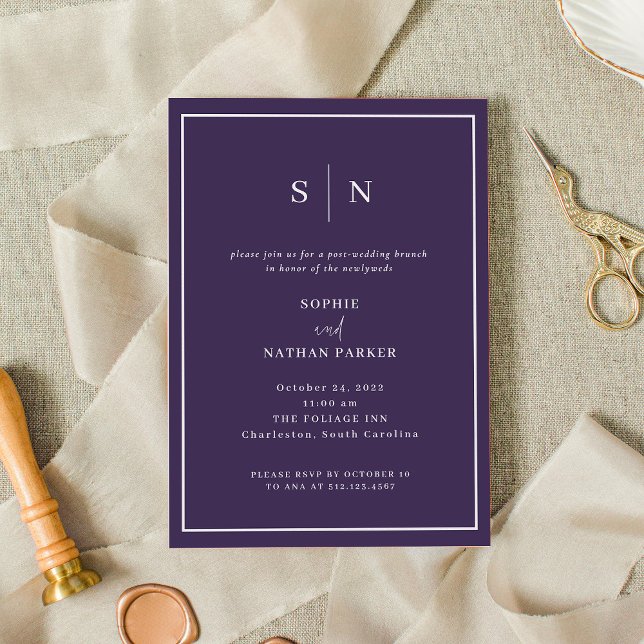 Minimal och Chic | Elegant efter Bröllop Brunch Inbjudningar (A colorful, elegant purple invitation for your post-wedding brunch)