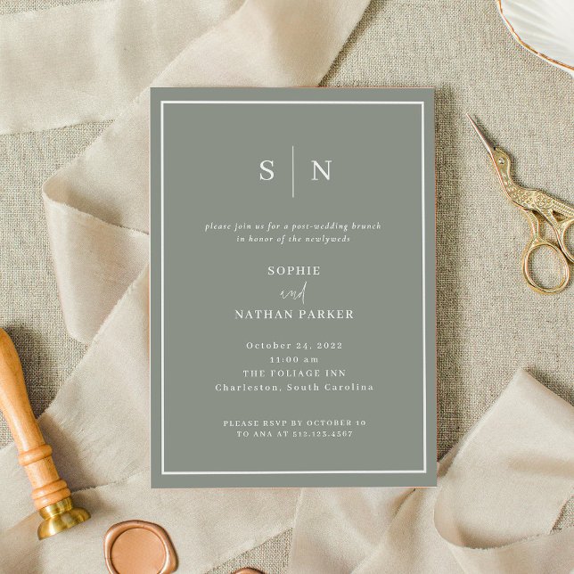 Minimal och Chic | Elegant efter Bröllop Brunch Inbjudningar (A classic, sage green invitation for your post-wedding brunch)