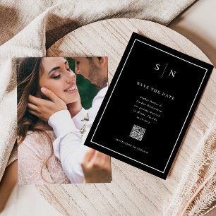 Minimal och Chic Fotobaksida och QR-kod Bröllop Spara Datumet