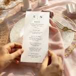 Minimal och Chic | Lila och Vita Bröllop Meny<br><div class="desc">Den här eleganten,  de moderna menykorten i bröllop eller menykorten för repetitionsmiddagar har en enkel lila i mörken och vit textdesign som utesluter minimalistiskt stil. Lägg till initialer eller monogram för att göra dem helt egna.</div>