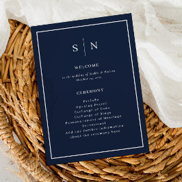 Minimal och Chic marinblått med Gräns Bröllop Program