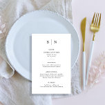 Minimal och Chic | Menu för Svarta och vita Bröllo Flygblad<br><div class="desc">Den här eleganten,  de moderna menykorten i bröllop eller menykorten för repetitionsmiddagar har en enkel svart och vit textdesign som exuderar minimalistiskt stil. Lägg till initialer eller monogram för att göra dem helt egna.</div>