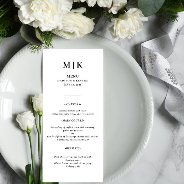 Minimal och Chic | Menu för Svarta och vita Bröllo Meny (Skapare uppladdad)