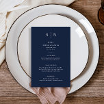 Minimal och Chic | Menyn Mörk Blått Bröllop Flygblad<br><div class="desc">Den här eleganten,  de moderna menykorten i bröllop eller menykorten för repetitionsmiddagar har en enkel mörk marin blå och vit textdesign som utesluter minimalistiskt stil. Lägg till initialer eller monogram för att göra dem helt egna.</div>
