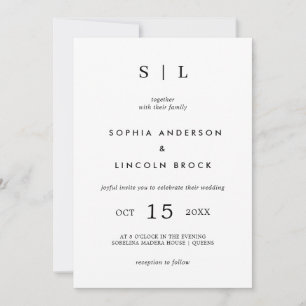 Minimal och Chic   Monogram White and Black Inbjudningar