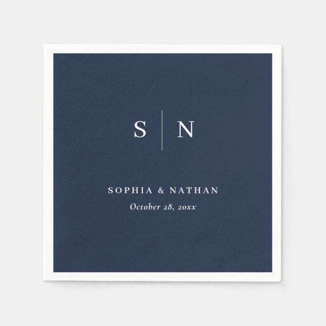 Minimal och Chic | Mörk Navy Blue Bröllop Pappersservett (Framsidan)