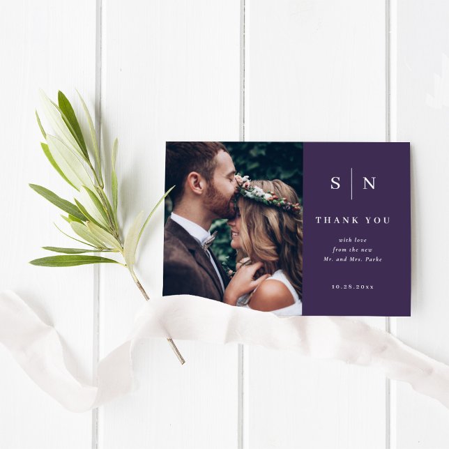 Minimal och Chic | Photo Bröllop BUDGET Tack (A colorful yet classic wedding thank you card with room for two of your favorite photos)