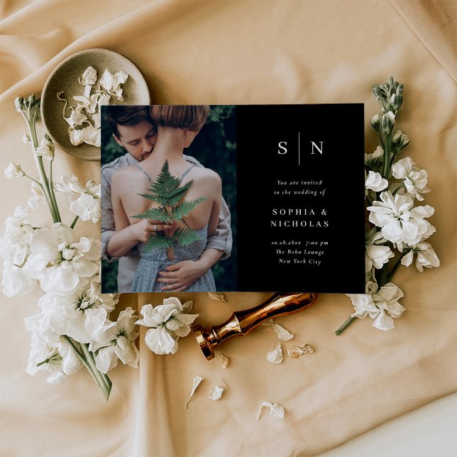 Minimal och Chic | Svartfoto Bröllop Inbjudningar (Skapare uppladdad)