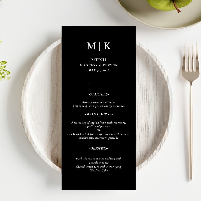 Minimal och Chic | Svartvit Bröllop Meny (Skapare uppladdad)