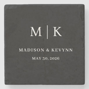 Minimal och Chic   Svartvit Bröllop Stenunderlägg