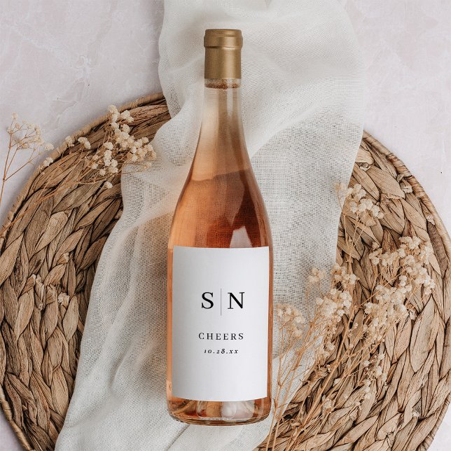 Minimal och Chic | Svartvit monogramost Vinflaska Etikett (Skapare uppladdad)