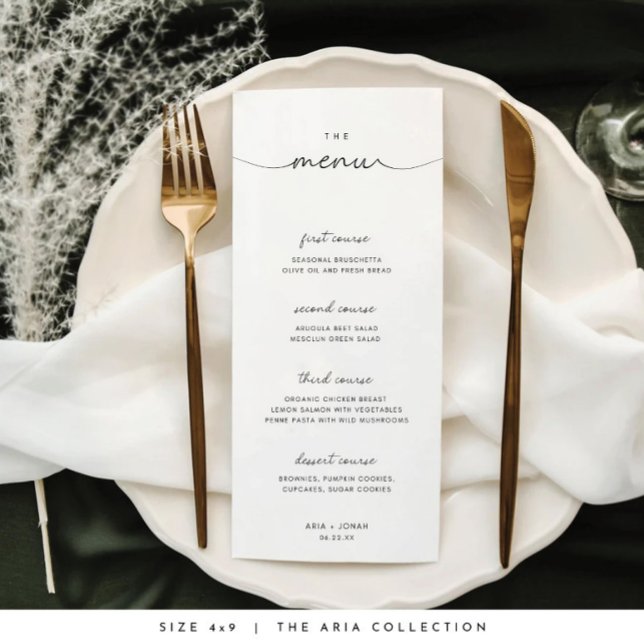 Minimal och Chic Svartvitt Bröllop-meny Meny (Minimalist Wedding Menu Template Modern Script Wedding Dinner Menu Printable Digital Download)
