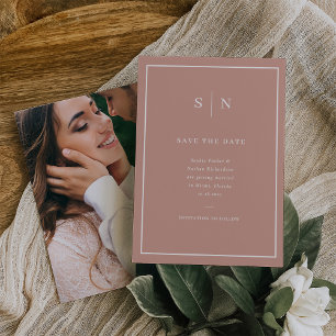 Minimal och Chic Terracotta och White med Photo Spara Datumet