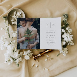 Minimal och Chic | Vit med Sage Photo Bröllop Inbjudningar