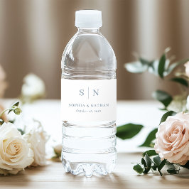 Minimal och Chic vit och blå | Monogram Bröllop Vattenflaskor Etikett
