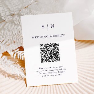 Minimal och Chic Vit och Lila QR-kod Bröllop Tilläggskort