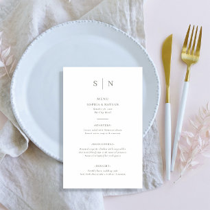 Minimal och Chic Vit och Sage Grönt Bröllop Menu Flygblad