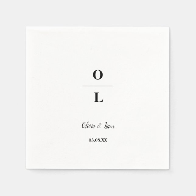 Minimal och Chic vit och svart Bröllop Pappersservett (Framsidan)