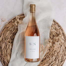 Minimal och Chic | Vita och blå monogramost Vinflaska Etikett