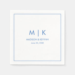 Minimal och Elegant Blue Monogram Bröllop Pappersservett