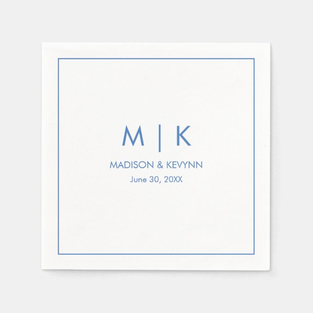 Minimal och Elegant Blue Monogram Bröllop Pappersservett (Framsidan)