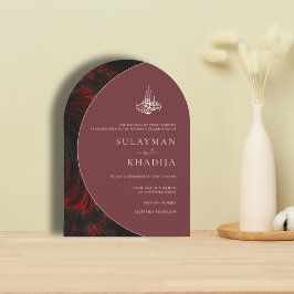 Minimal och Elegant Maroon Islamic Arch Bröllop Inbjudningar